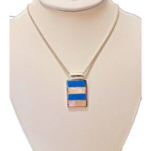 Sterling Silver Mother of Pearl Inlay Pendant  Margarita Twist Chain Necklace